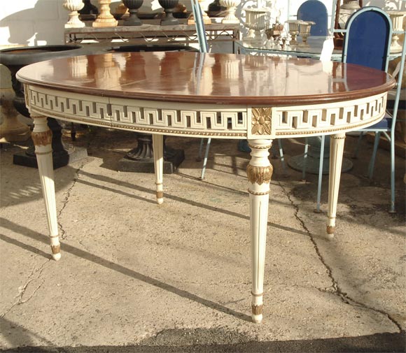 Parquet Top French Oval Table on painted base with 2 18