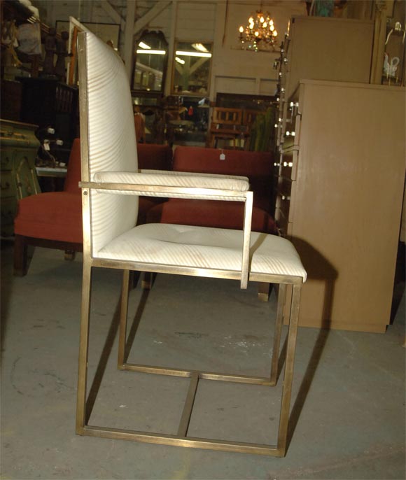 Pair Upholstered Brass Arm Chairs