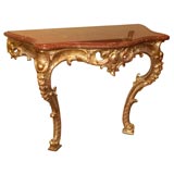 Antique Louis XV carved oak and parcel-gilt console with marble top