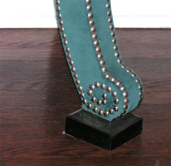 Green Teal Velvet Wall Mount Console with Black Granite Top For Sale 1