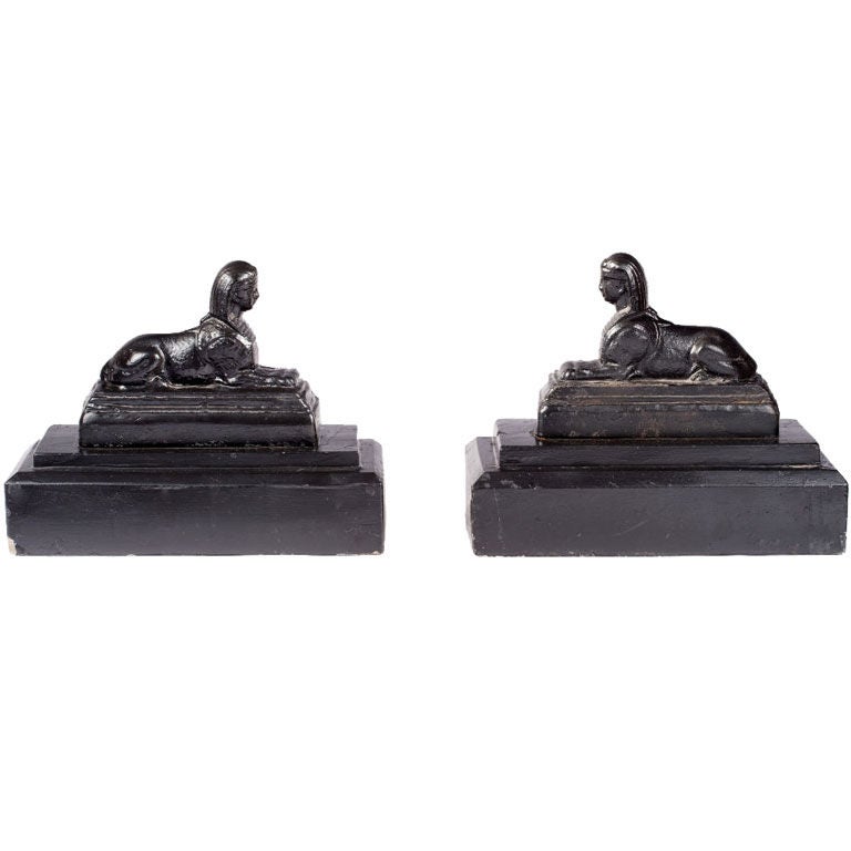 Pair of Iron Sphinx Fire Dogs
