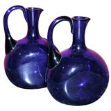 Antique Pair of 19th Century Bristol Blue Glass Jugs