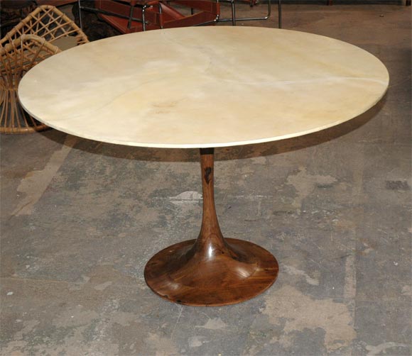 Round Parchment Center Table with Teak Base