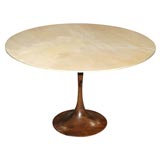Round Parchment Center Table with Teak Base