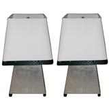 Pair of Square Base Silver Gilt Lamps