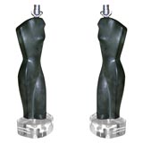 Fabulous Pair of French Deco Torso Lamps on Lucite Bases