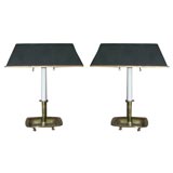 Pair of 19th Century Brass Candlestick Lamps with Tole Shades