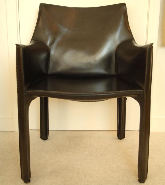 Pair of Black Leather CAB Chairs by Mario Bellini