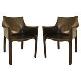 Pair of Black Leather CAB Chairs by Mario Bellini