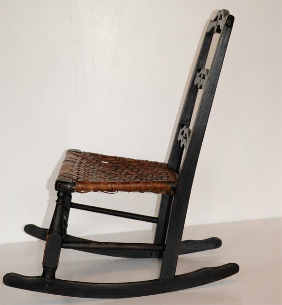 18THC ORIGINAL BLACK PAINTED NEW ENGLAND ROCKING CHAIR