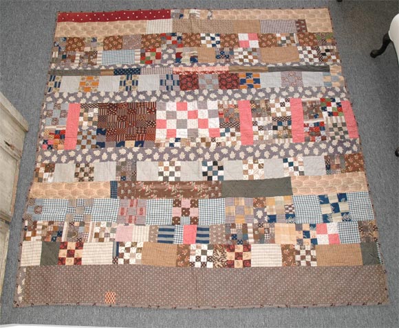 19THC POSTAGE STAMP CRAZY QUILT