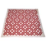 Antique 19THC GEOMETRIC RED AND WHITE  QUILT