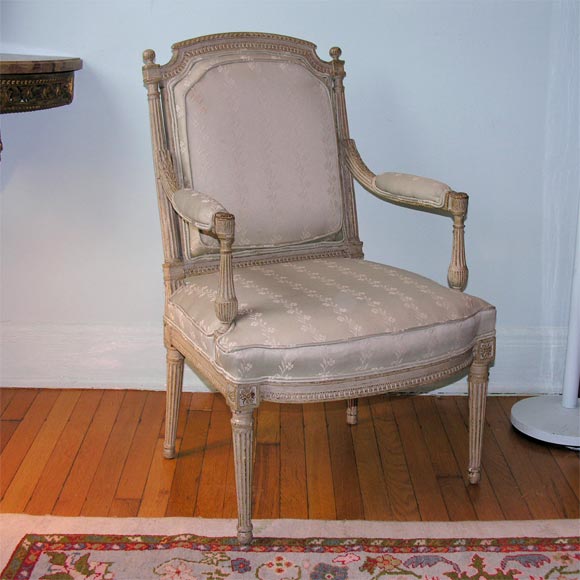 Fine Pair of Louis XVI Grey-Painted Fauteuils by G. Jacob