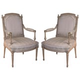 Fine Pair of Louis XVI Grey-Painted Fauteuils by G. Jacob