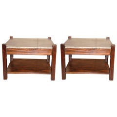 Pr. of rosewood end table w/marble tops by M L Magalheas