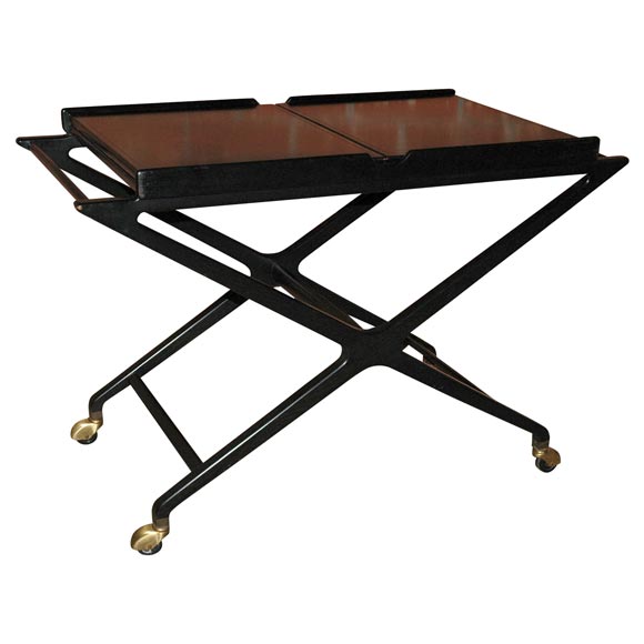 Ebonized walnut  rolling cart by Baker