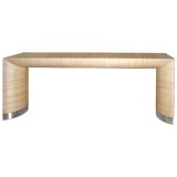 Linen covered console by Karl Springer