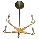brass  and wood 5 light hanging fixture
