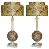 Pair of white and gold ,  marble and glass , Venetian table lamps