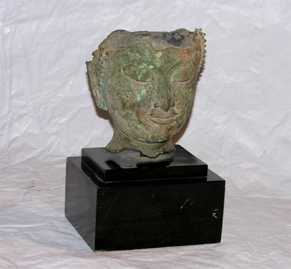 Ancient and Serene South East Asian Bronze Buddha Head