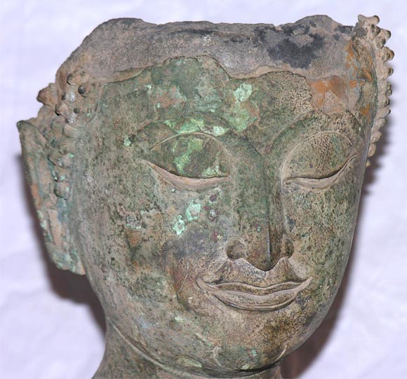Thai Ancient and Serene South East Asian Bronze Buddha Head