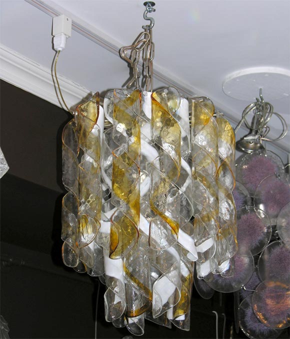 Mazzega Amber and Clear Curled Glass Chandelier