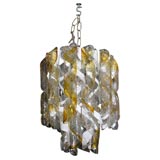 Mazzega Amber and Clear Curled Glass Chandelier