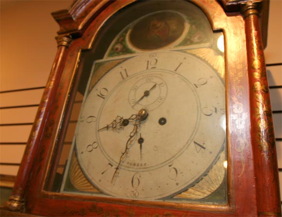 Scottish Red Chinoiserie Grandfather Clock