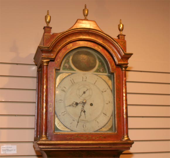 18th Century and Earlier Red Chinoiserie Grandfather Clock