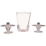 A Pair of Crystal Candle Holders and Vase by Steuben