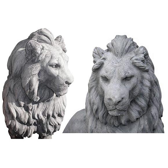 Cement Lion Statues 4 For Sale on 1stDibs