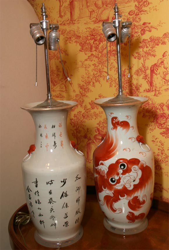 Chinese A PAIR OF CHINESE PORCELIAN VASES MADE INTO LAMPS