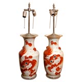 A PAIR OF CHINESE PORCELIAN VASES MADE INTO LAMPS