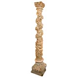 Carved Wood Italian Column on Sandstone Base