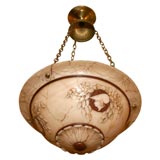 Antique Carved Alabaster Hanging Bowl Light Fixture