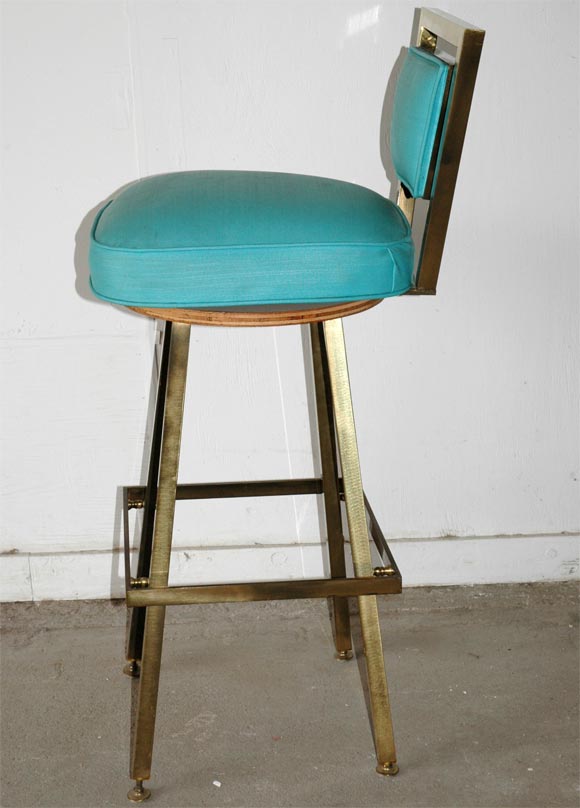 Mid-20th Century Brass and Vinyl Barstools, Set of Three