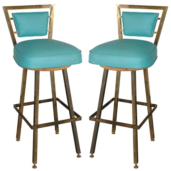 Brass and Vinyl Barstools, Set of Three