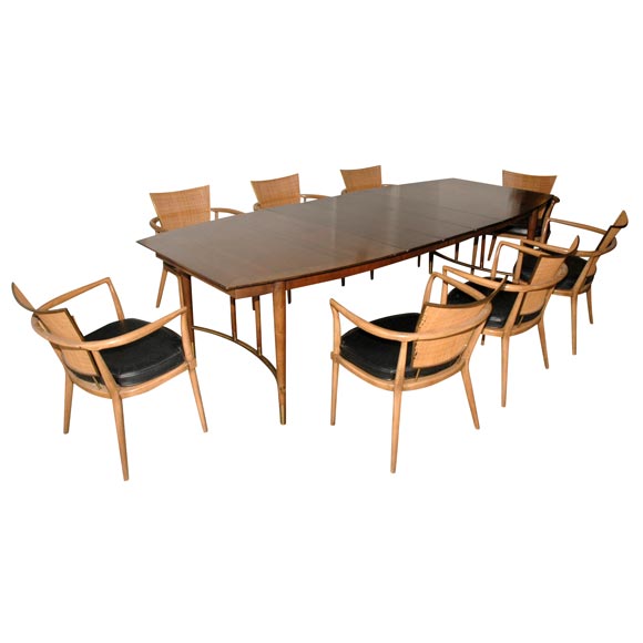 Modernist Dining Set (Table, Eight Chairs, and Three Leaves) For Sale