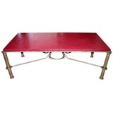 #1107 Gilt Metal and Embossed Red Leather Coffee Table