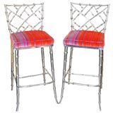 Pair of cast aluminum, faux bamboo bar stools