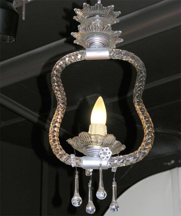 Lantern style murano glass chandelier with rosette and crystal drop fittings, and with a beautiful crystal beaded shade<br />
(not shown).  Ideal for a hallway or bathroom.