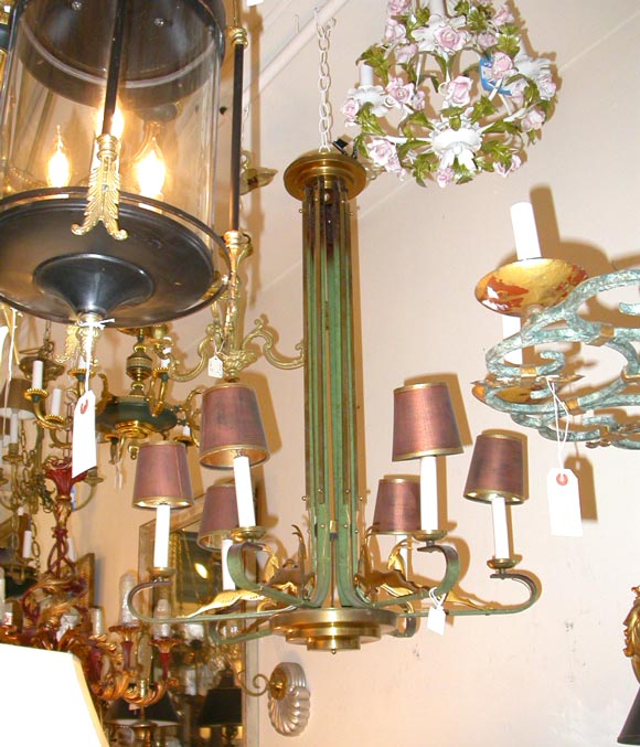 bronze and metal chandelier with stags