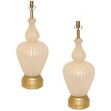 Pair of Large Fluted Barovier Lamps in Pale Gold