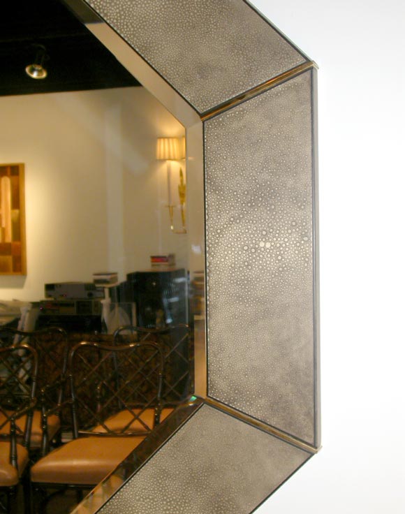 Large octagonal shagreen lacquer mirror by Karl Springer