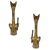 Pair of 1950's Brass Cat Andirons