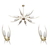 French Brass Chandelier and Sconces