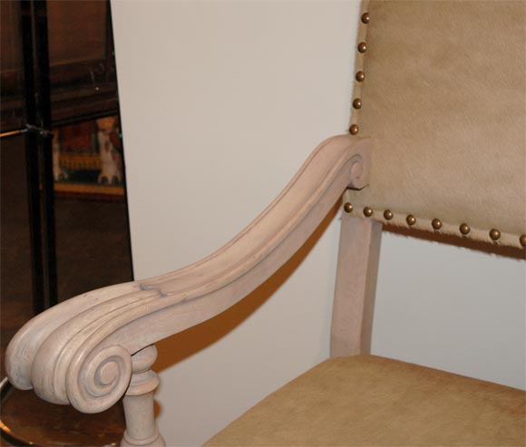 Pair of Bleached Italian  Chairs with Ponyskin For Sale 1