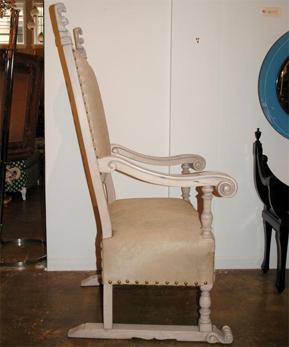 Pair of Bleached Italian  Chairs with Ponyskin For Sale 2