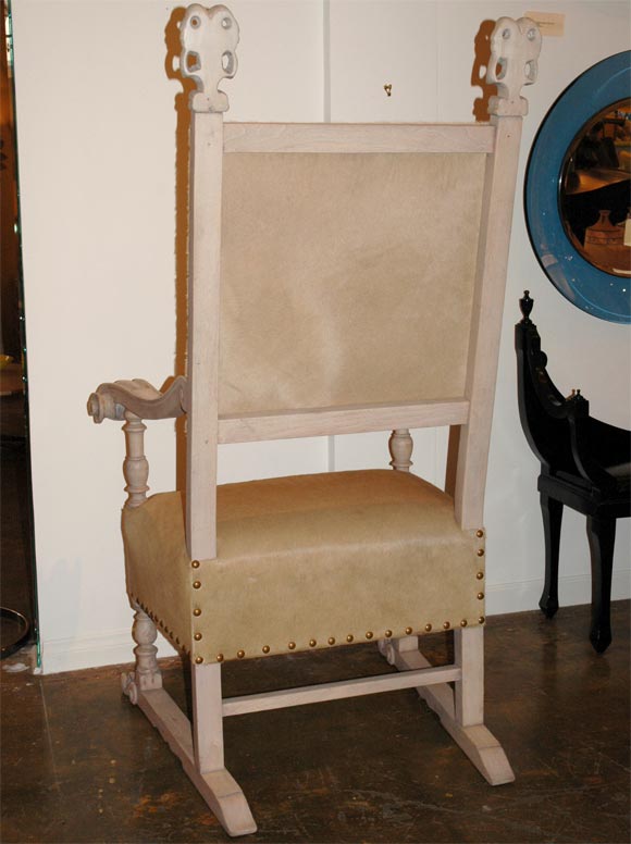 Pair of Bleached Italian  Chairs with Ponyskin For Sale 5
