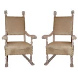 Pair of Bleached Italian  Chairs with Ponyskin